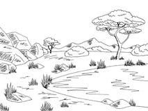 Download Mountain River Graphic Art Black White Landscape Sketch ...