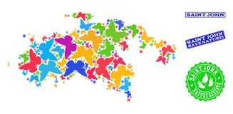 Save Nature Composition of Map of Saint John Island with Butterflies and Distress Watermarks vector illustration Save Nature Composition of Map of Saint John Island with Butterflies and Distress Watermarks vector illustration
