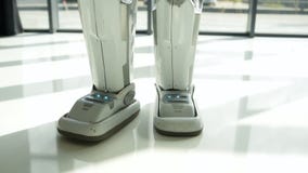 Scaled up look on robotic legs walking stock video Scaled up look on robotic legs walking stock video