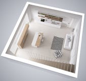 Scandinavian white kitchen, minimalistic interior design, cross Stock Images Scandinavian white kitchen, minimalistic interior design, cross Stock Images