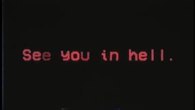 A Scary Text See You In Hell Appearing On The Black Screen Typical Of A Horror Flick Vhs Video Stock Footage Video Of Evil Horror