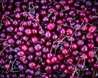 scatole con le ciliege rosse fresche, il contatore del venditore di frutta e le verdure, farmer' mercato di s fotografie stock libere da diritti scatole con le ciliege rosse fresche, il contatore del venditore di frutta e le verdure, farmer' mercato di s fotografie stock libere da diritti