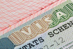 Sceau de Schengen dans le passeport photo stock Sceau de Schengen dans le passeport photo stock