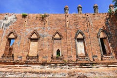 Scenic Exterior View of Ancient Traditional Siamese Style Buddhist Temple of Wat Kudi Dao from Late Ayutthaya Period in The Histor stock photography Scenic Exterior View of Ancient Traditional Siamese Style Buddhist Temple of Wat Kudi Dao from Late Ayutthaya Period in The Histor stock photography