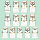 Schablone mit 2018 Kalendern Tierischesgeformtes, Husky Calendar Cartoon Vector stock abbildung Schablone mit 2018 Kalendern Tierischesgeformtes, Husky Calendar Cartoon Vector stock abbildung