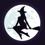 Schattenbilder der Hexe auf Besenstiel und Mond lizenzfreie abbildung Schattenbilder der Hexe auf Besenstiel und Mond lizenzfreie abbildung