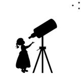 Schattenbildmädchen untersucht Weltraumteleskop lizenzfreie abbildung Schattenbildmädchen untersucht Weltraumteleskop lizenzfreie abbildung