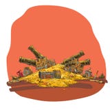Schatz von Goldmünzen und von Piratenkanone stock abbildung Schatz von Goldmünzen und von Piratenkanone stock abbildung