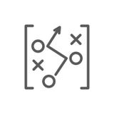 Schema di strategia del gioco di calcio, pareggiante linea icona illustrazione di stock Schema di strategia del gioco di calcio, pareggiante linea icona illustrazione di stock