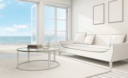Schetsontwerp van overzees meningsbinnenland in modern strandhuis Royalty-vrije Stock Foto Schetsontwerp van overzees meningsbinnenland in modern strandhuis Royalty-vrije Stock Foto