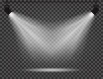 Schijnwerpers met lichtstralen op transparante achtergrond Realistische schijnwerpers voor theater, fotostudio, overleg vector illustratie Schijnwerpers met lichtstralen op transparante achtergrond Realistische schijnwerpers voor theater, fotostudio, overleg vector illustratie