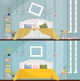 Schlafzimmer vor und nach Reinigung Schmutziger Raum Innen mit zerstreuten Möbeln und Einzelteilen Schlafzimmerinnenraum mit eine lizenzfreie abbildung Schlafzimmer vor und nach Reinigung Schmutziger Raum Innen mit zerstreuten Möbeln und Einzelteilen Schlafzimmerinnenraum mit eine lizenzfreie abbildung