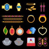 Schmuck-Vektorillustration der traditionellen goldenen Schmuckarmbanddiamantluxushalskette kostbare lizenzfreie abbildung Schmuck-Vektorillustration der traditionellen goldenen Schmuckarmbanddiamantluxushalskette kostbare lizenzfreie abbildung