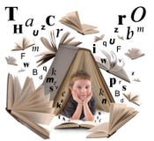 School Boy Reading Book With Letters Stock Photography School Boy Reading Book With Letters Stock Photography
