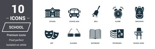 School icons set. Premium quality symbol collection. School icon set simple elements. Ready to use in web design, apps, software, royalty free illustration School icons set. Premium quality symbol collection. School icon set simple elements. Ready to use in web design, apps, software, royalty free illustration