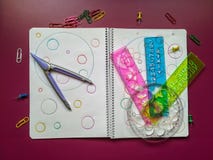 School material in composition on purple background stock image School material in composition on purple background stock image