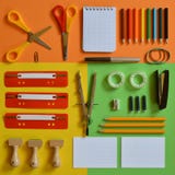 School supplies on colorful paperboard as square stock photo School supplies on colorful paperboard as square stock photo