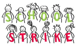 SCHULstreik-Gruppe Strichmännchen, welche die grünen und roten Buchstaben gegen Klimawandel halten stock abbildung SCHULstreik-Gruppe Strichmännchen, welche die grünen und roten Buchstaben gegen Klimawandel halten stock abbildung