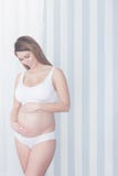 Schwangeres Lächeln der jungen Frau stockfotos Schwangeres Lächeln der jungen Frau stockfotos