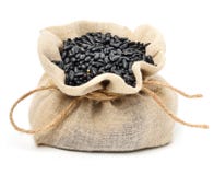 Schwarze Bohnen im Sack lizenzfreies stockfoto Schwarze Bohnen im Sack lizenzfreies stockfoto