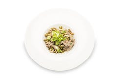 Schweinefleisch mit Kraut-und Aubergine-würzigem Salat auf lokalisiertem weißem Hintergrund stockfoto Schweinefleisch mit Kraut-und Aubergine-würzigem Salat auf lokalisiertem weißem Hintergrund stockfoto