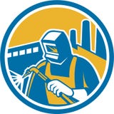 Schweißer-Fabricator Welding Torch-Fabrik Retro- vektor abbildung Schweißer-Fabricator Welding Torch-Fabrik Retro- vektor abbildung