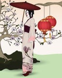 Schöne orientalische Abbildung mit Geisha lizenzfreie abbildung Schöne orientalische Abbildung mit Geisha lizenzfreie abbildung