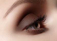 Schöner Makroschuß des weiblichen Auges mit rauchigem Make-up Perfekte Form von Augenbrauen lizenzfreie stockfotografie Schöner Makroschuß des weiblichen Auges mit rauchigem Make-up Perfekte Form von Augenbrauen lizenzfreie stockfotografie
