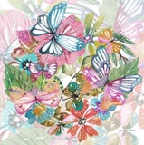Schönes Blumenmuster des Aquarells mit Schmetterlingen lizenzfreie abbildung Schönes Blumenmuster des Aquarells mit Schmetterlingen lizenzfreie abbildung