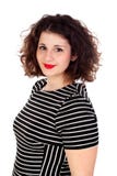 Schönes curvy Mädchen mit gestreiftem Kleid und den roten Lippen stockbilder Schönes curvy Mädchen mit gestreiftem Kleid und den roten Lippen stockbilder
