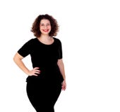 Schönes curvy Mädchen mit schwarzem Kleid und den roten Lippen lizenzfreies stockfoto Schönes curvy Mädchen mit schwarzem Kleid und den roten Lippen lizenzfreies stockfoto