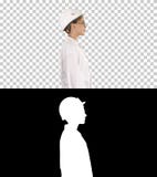 Scientist physicist woman walking in lab coat and hardhat, Alpha Channel stock photography Scientist physicist woman walking in lab coat and hardhat, Alpha Channel stock photography