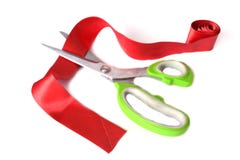 Scissors cut the red ribbon Stock Photo Scissors cut the red ribbon Stock Photo