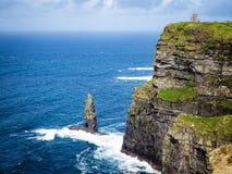 Scogliere di Moher lungo la linea costiera irlandese immagini stock libere da diritti Scogliere di Moher lungo la linea costiera irlandese immagini stock libere da diritti