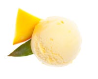 A scoop of mango ice cream from the top with fruit isolated on white background royalty free stock photography A scoop of mango ice cream from the top with fruit isolated on white background royalty free stock photography
