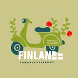 Scooter de vintage, voyageant en Finlande illustration de vecteur Scooter de vintage, voyageant en Finlande illustration de vecteur