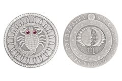Scorpio Belarus silver coin. 2009 isolated white background royalty free stock photo Scorpio Belarus silver coin. 2009 isolated white background royalty free stock photo