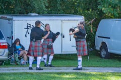 Scottish Bagpipe Group Warming Up – 2018 Greenhill Highland Games, Salem, VA stock image Scottish Bagpipe Group Warming Up – 2018 Greenhill Highland Games, Salem, VA stock image