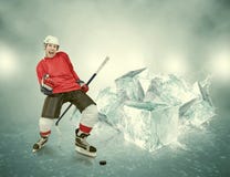Screaming hockey player on abstract ice background Stock Photo Screaming hockey player on abstract ice background Stock Photo
