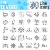 Scuba diving line icon set, underwater symbols Royalty Free Stock Photos Scuba diving line icon set, underwater symbols Royalty Free Stock Photos