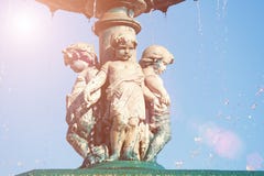 Sculptures at fountain in Rossio Square, Lisbon, Portugal Royalty Free Stock Photo Sculptures at fountain in Rossio Square, Lisbon, Portugal Royalty Free Stock Photo