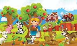 Scène colorée heureuse et drôle de bande dessinée de ferme - animaux sur l'étape illustration libre de droits Scène colorée heureuse et drôle de bande dessinée de ferme - animaux sur l'étape illustration libre de droits