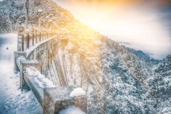 Scène de Lu Lin Bridge-Snow dans le bâti Lu image stock Scène de Lu Lin Bridge-Snow dans le bâti Lu image stock