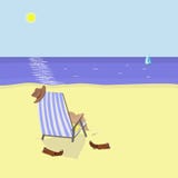 Scène de plage Cowboy détendant dans la chaise longue illustration de vecteur Scène de plage Cowboy détendant dans la chaise longue illustration de vecteur