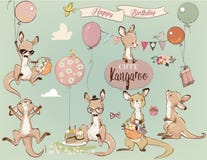 Se met Weinig kangoeroe en ballons stock illustratie Se met Weinig kangoeroe en ballons stock illustratie