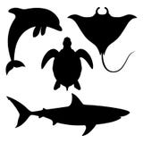 Sea animals black silhouettes stock illustration Sea animals black silhouettes stock illustration
