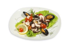 Sea Food And Vegetables On Plate Royalty Free Stock Photo
