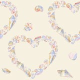 Sea greeting card. Seashells heart seamless pattern royalty free illustration Sea greeting card. Seashells heart seamless pattern royalty free illustration