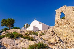 Sea skyview landscape photo from ruins of Monolithos castle on Rhodes island, Dodecanese, Greece. Panorama with green mountains stock photography Sea skyview landscape photo from ruins of Monolithos castle on Rhodes island, Dodecanese, Greece. Panorama with green mountains stock photography
