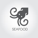 Seafood glyph icon. Lobster or squid black flat logo. Underwater animal silhouette. Food series label. Gastronomy theme stock illustration Seafood glyph icon. Lobster or squid black flat logo. Underwater animal silhouette. Food series label. Gastronomy theme stock illustration